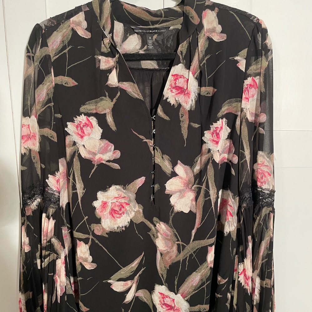 White House Black Market Black Floral Blouse
